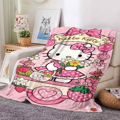 1pc Pink Kitty Blanket Lightweight Flannel Throw for Sofa Bed Travel Camping Livingroom Office Couch Chair