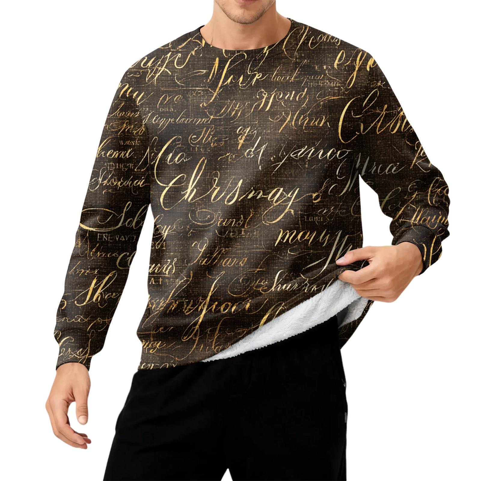 

Men s Round Neck Fleece-Lined Thick Warm Sweatshirt XXL золотий