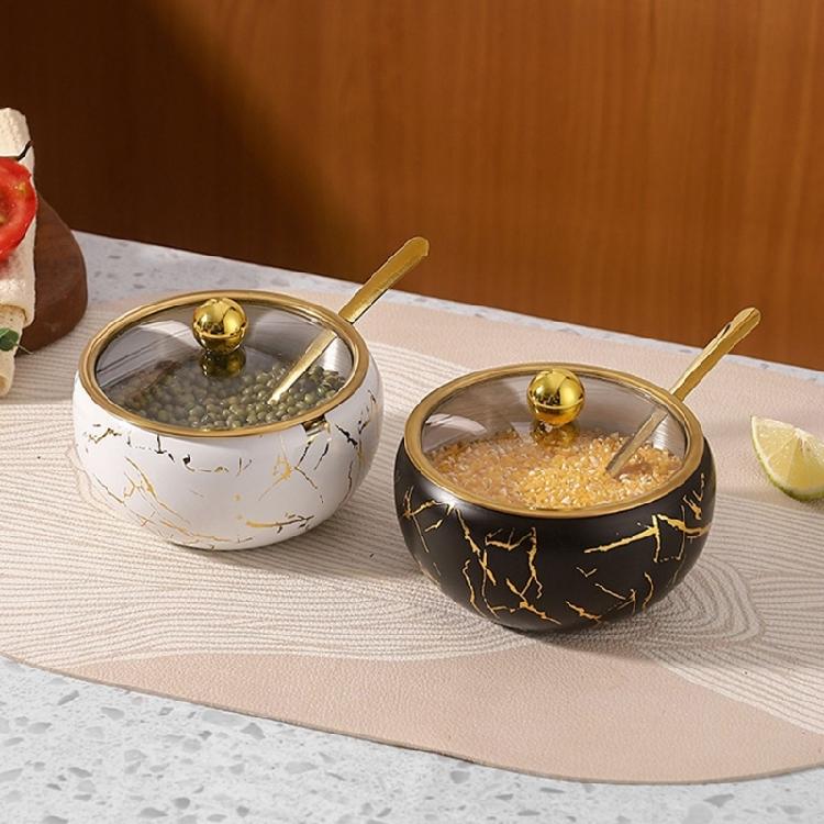 Contenitore per Condimenti in Acciaio Inossidabile Contemporaneo Elegante Zuccheriera con Coperchio in Vetro e Cucchiaino Strumento per l'Organizzazione della Cucina