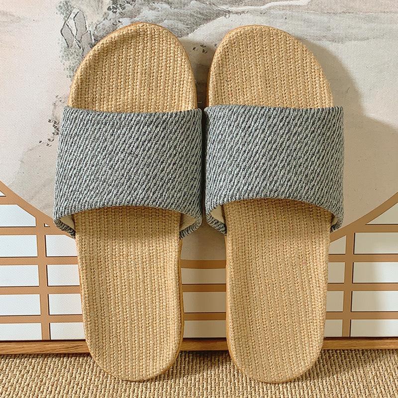 Fashion 2024 Summer New Linen Slippers Couple Summer Thick Bottom Slippers Home Indoor Comfortable Non Slip Slippers