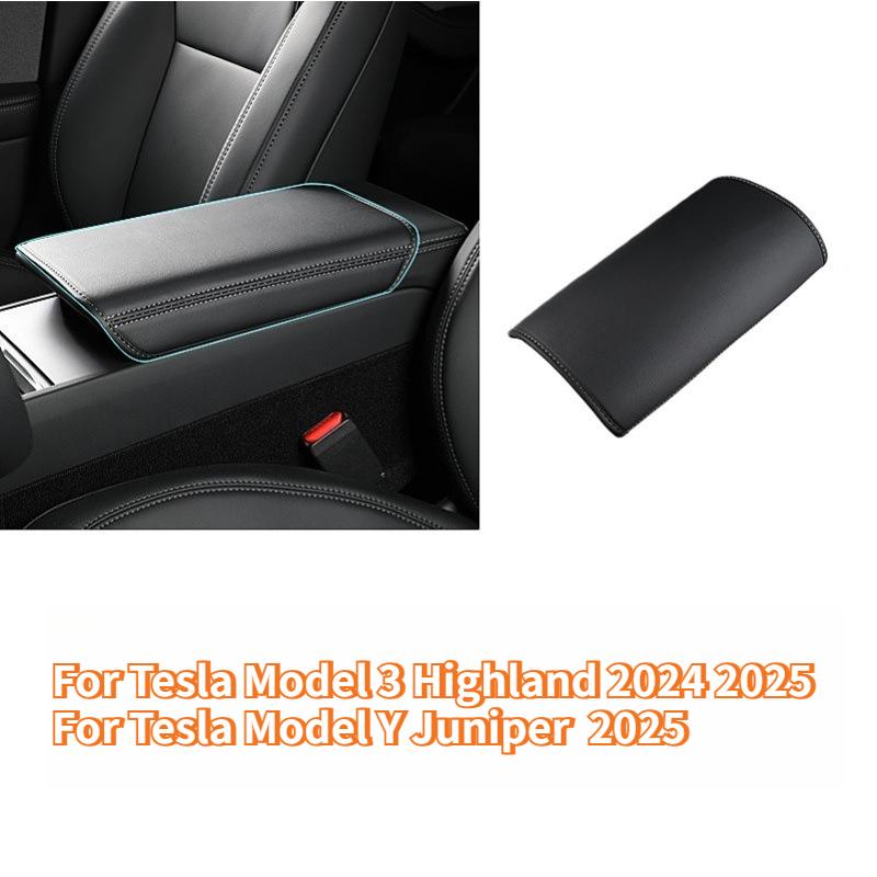 Leather Armrest Cover For Tesla Model 3 Highland Model Y Juniper Central Armrest Protective Pad Cover Car Interior Accessorie