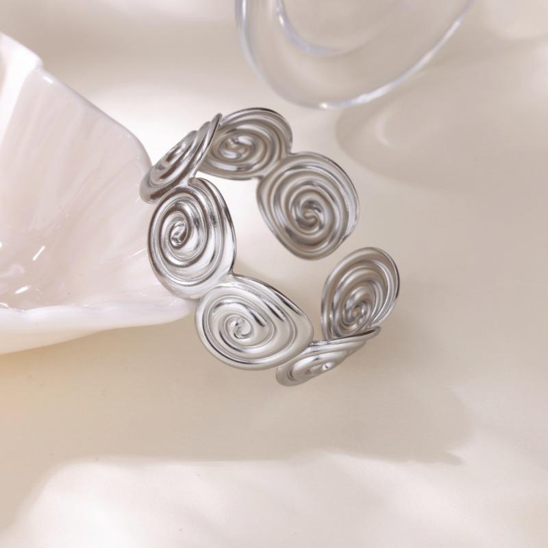 Wind real gold stainless steel bracelet women's simple marine series threaded circle pattern opening bracelet jewelry