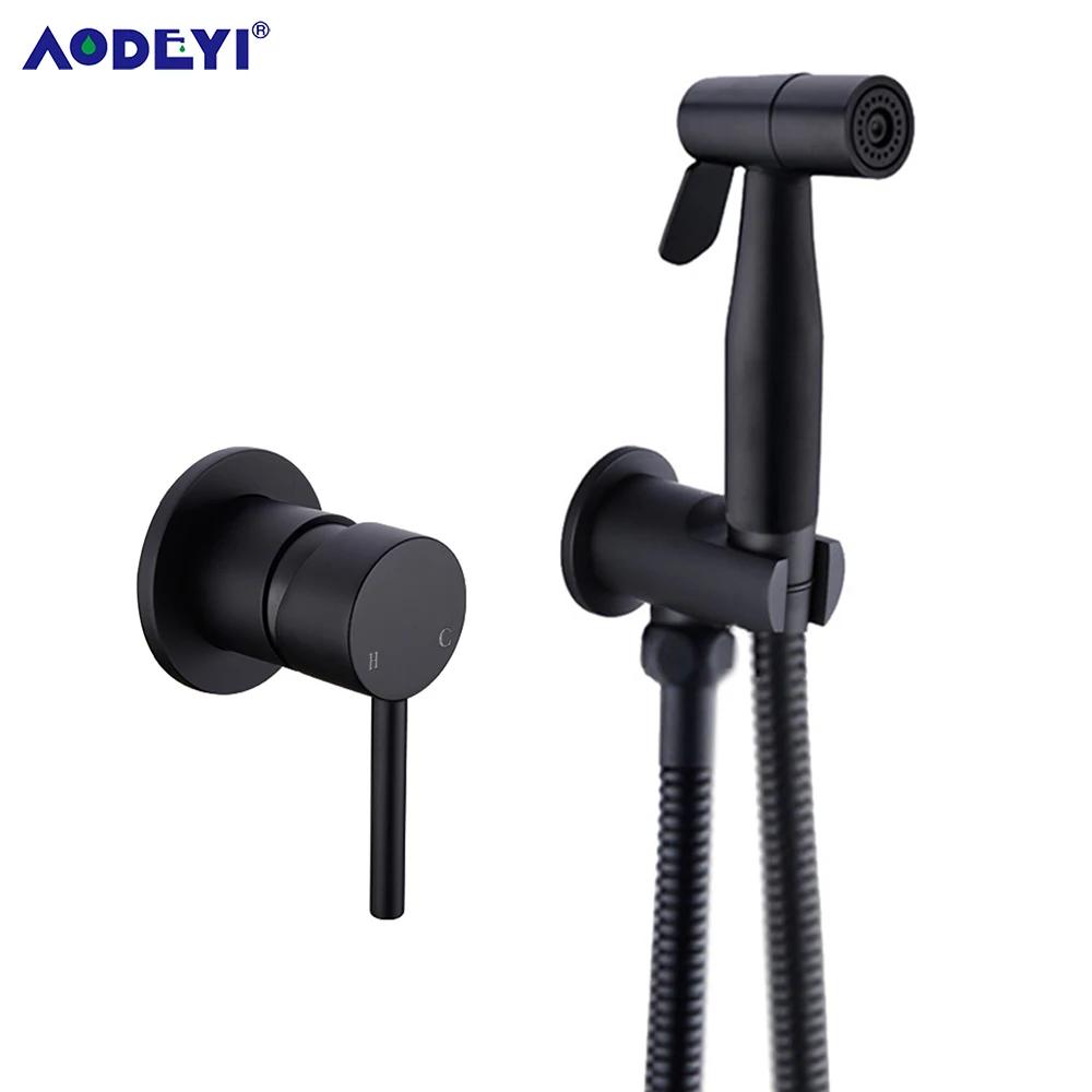 Handheld Bidet Sprayer Set For Toilet Brass Hot & Cold Hand Bidets Brushed Gold Bathroom Faucet Shower Head Self Cleaning Black