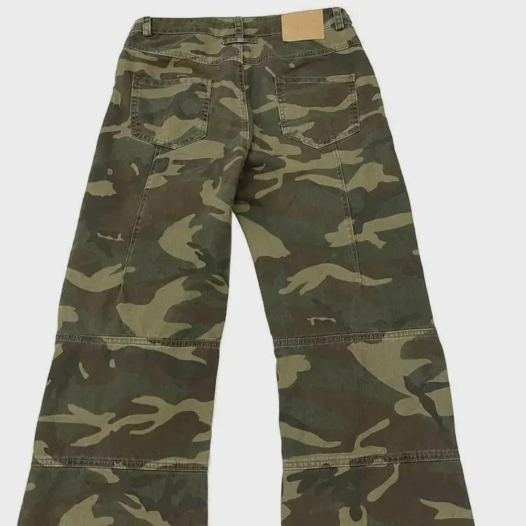 2023 High Waist Retro Military Green Camouflage Wide-Leg Jeans
