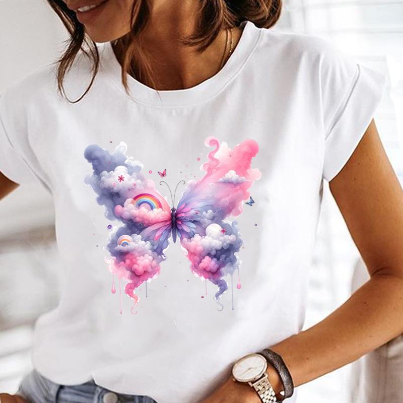 (Asian Size) butterfly style cute Clothing Casual T Shirt Fashion Women Tee Top Printed Lady Female Graphic  Short Sleeve T-shirts