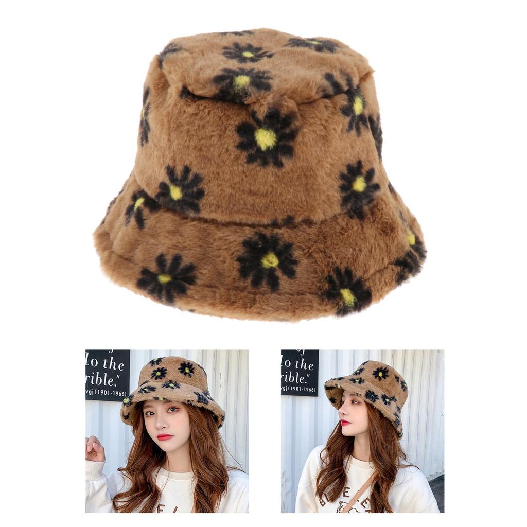 Teens Girls Adults Women's Bucket Hat Faux Fur Fisherman Hat Fluffy Winter Warm Hat Wide Brim Fisherman's Caps