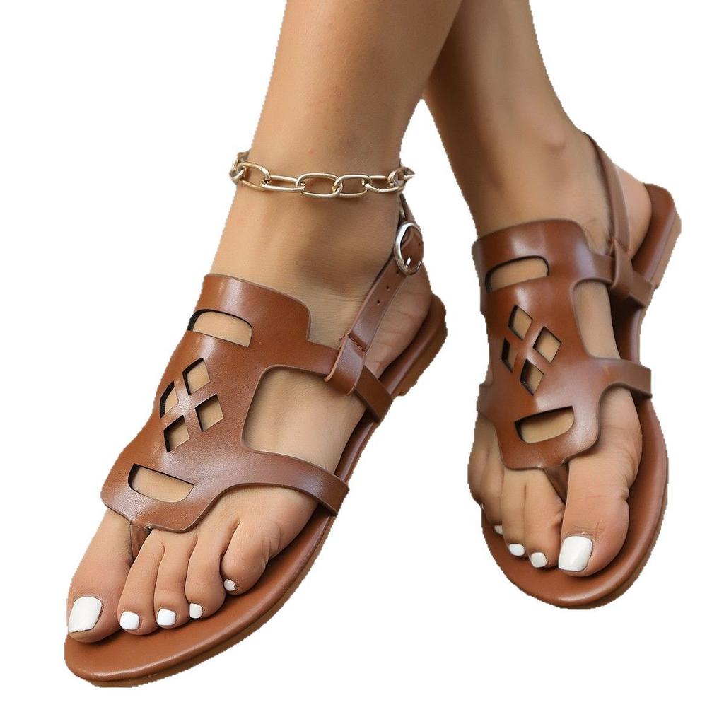 Large Size Foreign Trade Slippers Women's 2025 Summer New Hollow Roman Fashion Outerwear Women's Flat Sandals