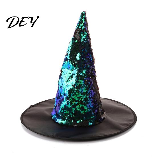 Sparkling Flip Sequin Hat Reversible Witch Hat, Sparkly Glitter Large Wizard Halloween Costume Party for Cosplay, Masquerade Unique