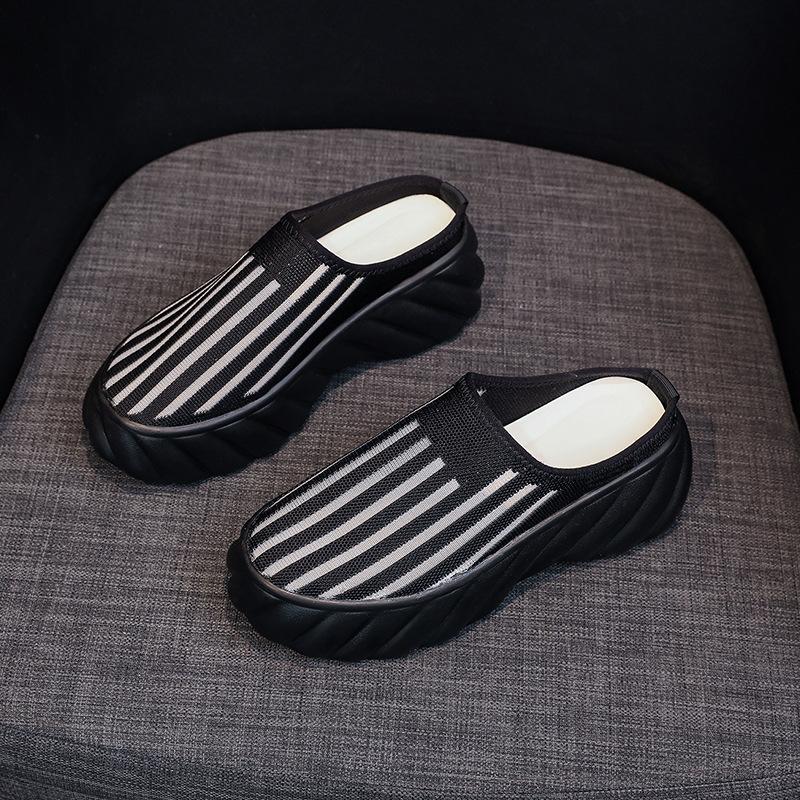 

Summer new mesh breathable heightened thick bottom bag head wear fashion sandals muffin half slippers women comfortable 40