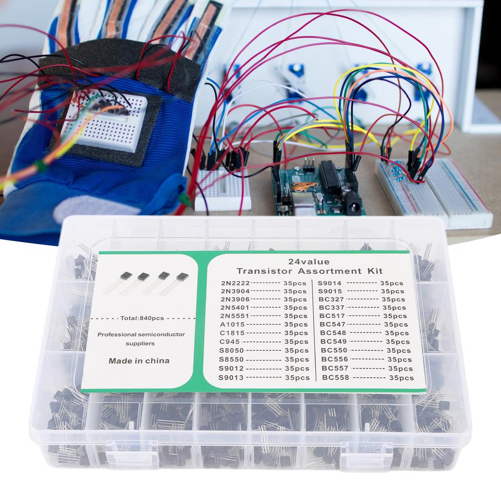 Transistor Kit, 840Pcs PNP NPN Power General Purpose Transistors Assortment Kit Bjt Transistors Mosfet Kit 24 Value 337 549 A1015 Transistor Diod