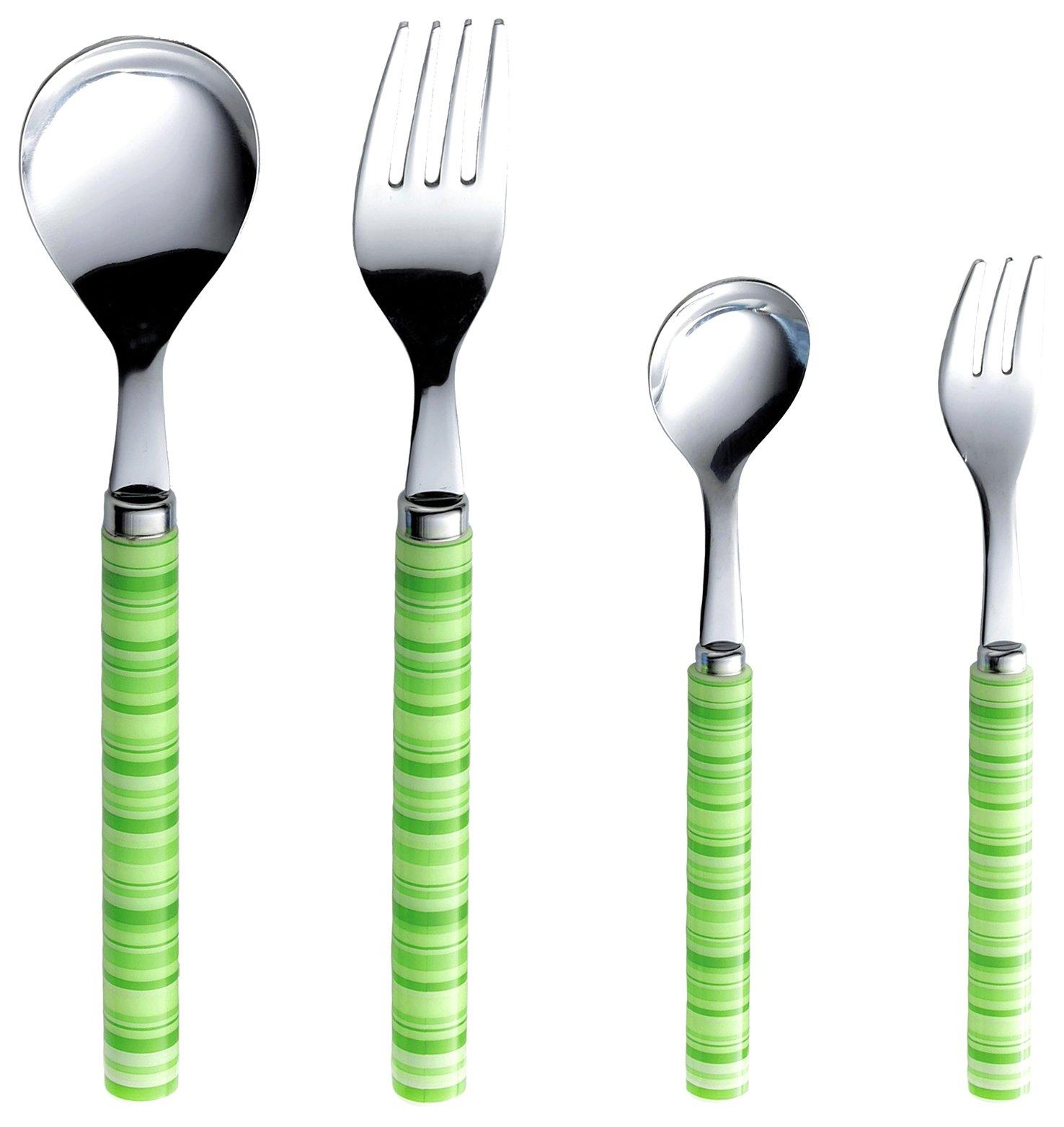 Nagao Border Dinner Cutlery 4 Made in Japan Set, Pieces, Green,