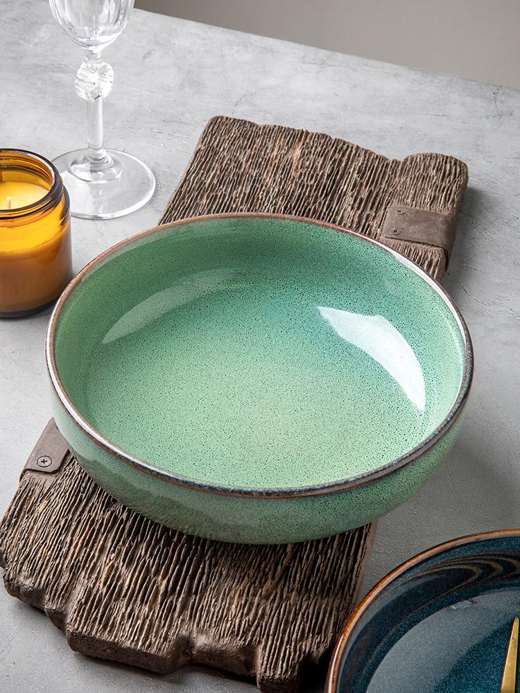 Vintage ceramic bowl Home dish bowl Salad bowl Thickened noodle bowl soup plate Nordic cutlery