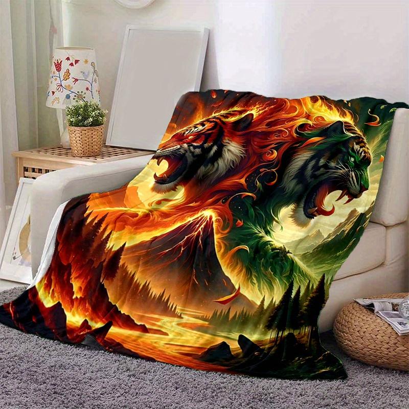 

1pc Flaming and Verdant Tiger Blanket Seasonal Universal Home Decorative, Living Room, Travel, Camping, Car Blankets 80x120cm
