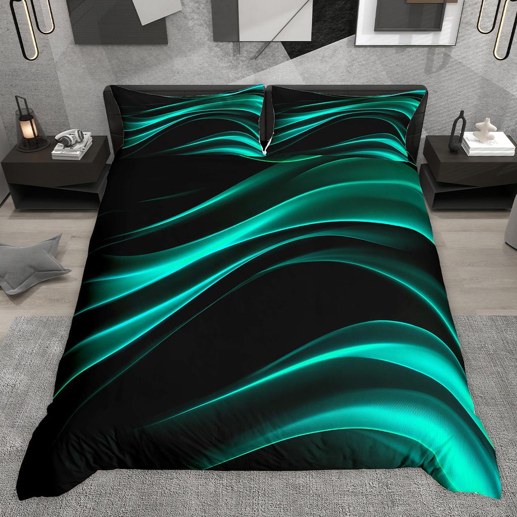 Homewish Neon Wave Lines Duvet Cover Set Black Geometric Bed Set Modern Abstract Art Quilt Cover Set