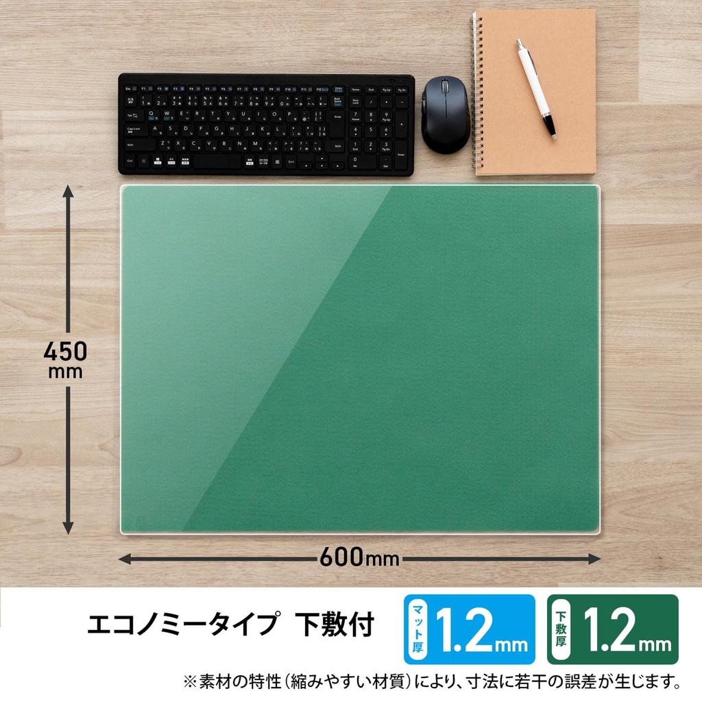 Plus Desk Mat, Economy Type, with Underlay, Glossy, Thin, 600 x 450 mm, 2.4 mm Thick, Transparent + Green, DM-010W 41-070