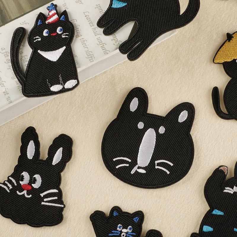 Cartoon Kitten Embroidered Patches: Self-Adhesive for Clothing, Shoes & Hats