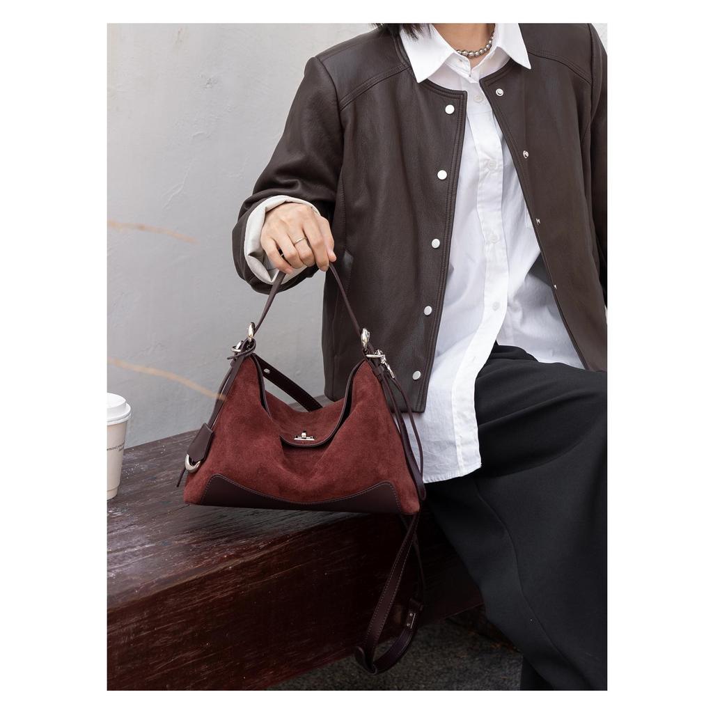 "Women's Retro Suede Tote Bag - Autumn/Winter 2025, Large Capacity, Lazy Style Shoulder Bag"