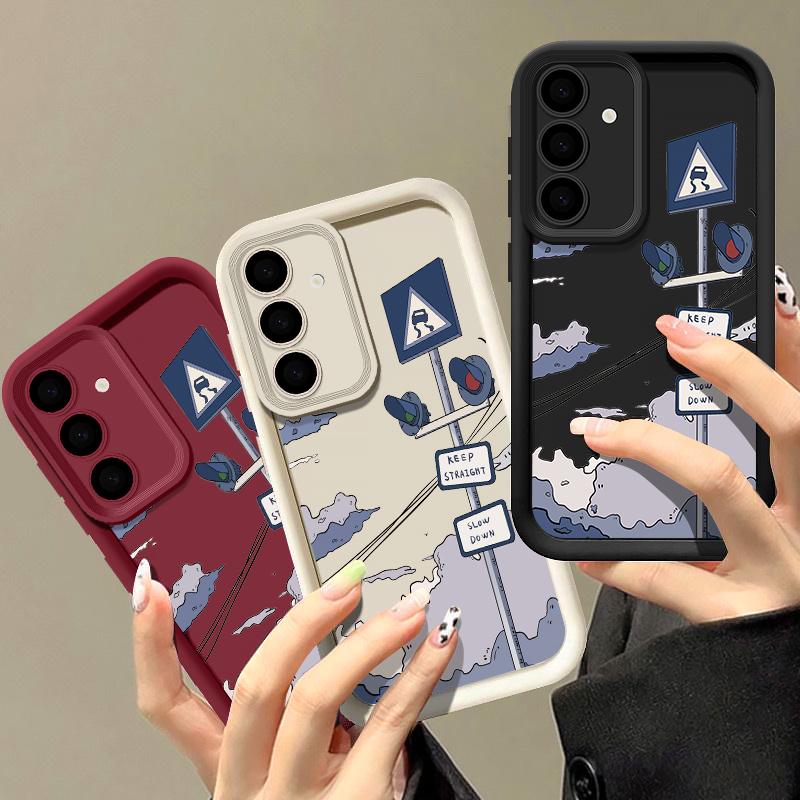 Oil Painting Road Sign Case For Samsung Galaxy A56 A16 A15 A55 A54 A35 A25 A36 S24 FE S25 Edge S24 S23 S22 Ultra TPU Phone Cover