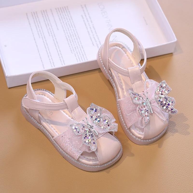 Girl Princess Dress Sandals Sweet Children's Summer Sandals for Wedding Party Fashion Kids Flat Sandals with Sequins Butterfly