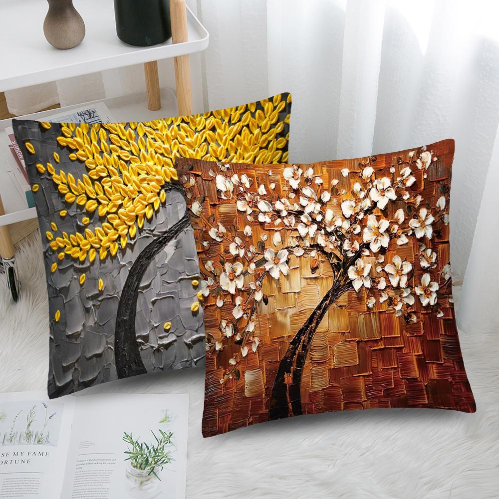 Nordic Style Oil Painting 45*45cm Cushion Cover Polyester Sofa Throw Pillow Car Home Decoration Decorative Pillowcase