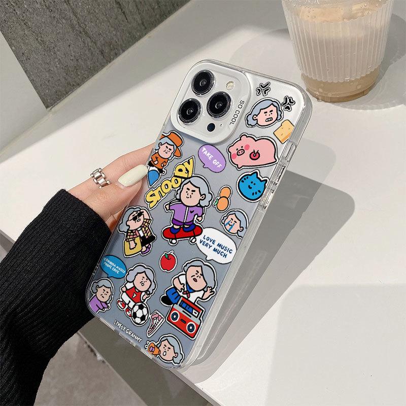 Cartoon puzzle phone case For iPhone16 anti-fall 15promax color silver 13 cartoon 12