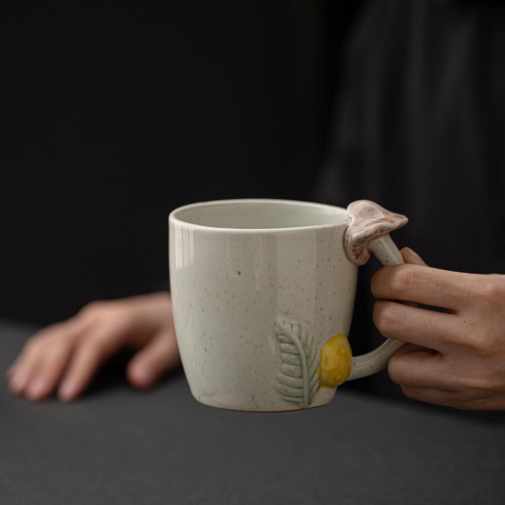 Forest-Themed 3D Ceramic Mushroom Mug - Handmade Breakfast & Coffee Cup