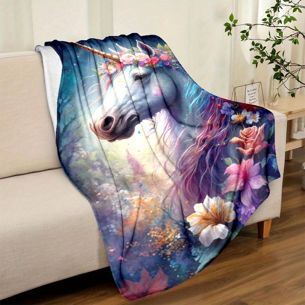 Flowers And Unicorns Blanket Aesthetic Soft Warm Throw Blanket Nap Blanket For Couch Sofa Office Bed Camping Travel Multipurpose Gift Blanket For All