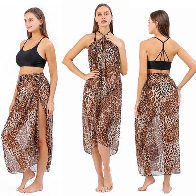 Beach Style Protection Clothing Leopard Print Skirt Sun Lace-up Wrap Beach Dress Bikini Blouse