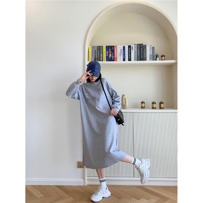 

YYFS Women s Fashion Fall Winter Solid Color Print Long Sleeve O-Neck Loose Waistline Casual Dresses Size: One Size