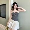 #Summer new pure desire striped strap-on tube top women's inner plus non-slip strip fixed with chest pad to look thin
