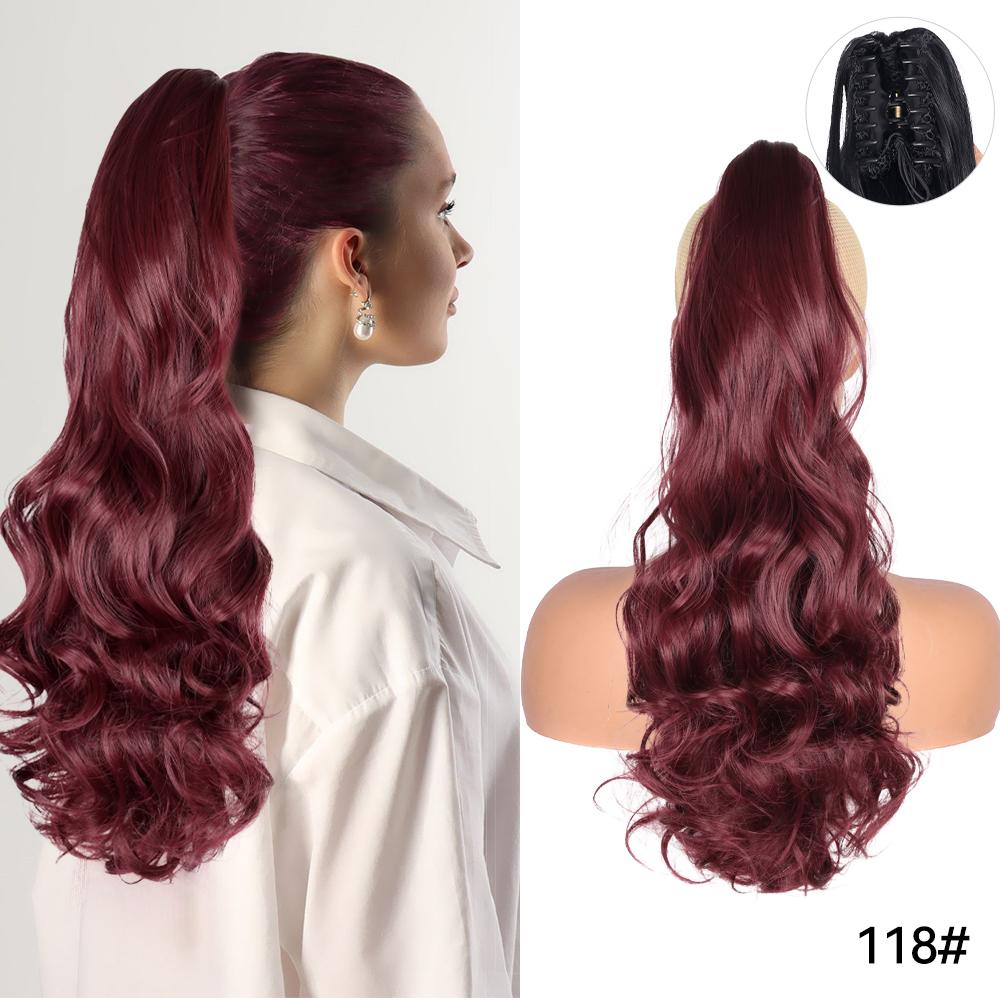 22" hestehaleforlengelsesklo Lang tykk, bølget krøllete kjeveklemme i falske hestehaler Myk naturlig utseende syntetisk hårpynt for kvinner