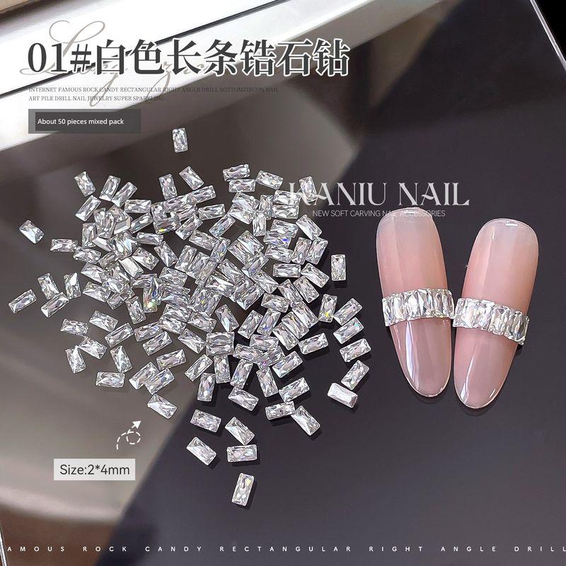 

5A Dazzling Silver Long Strip Zircon 2026 New Nail Art Rhinestones Mini Flat-Back Rhinestones K9 Nail Decorations White Long Zircon [about 50 Pieces] 2*4mm
