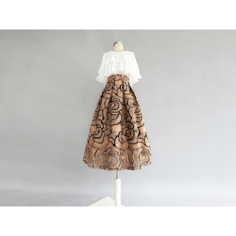 Kaki Geometrische Vintage Hoge Taille Avondjurk A-lijn Losse Damesrok Knielengte Lange Rokken voor Dames Kleding Mode