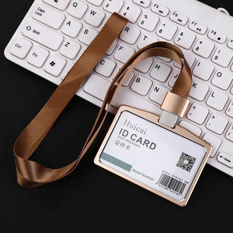 Gold Silver Card Cover Women Aluminum Alloy Work Name Card Holders Case Business Work Card ID Badge Lanyard Holder Metal Bags