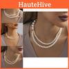 Elegant White Faux Pearl Layered Necklace Chic Geometric Style For Fashionable Ladies