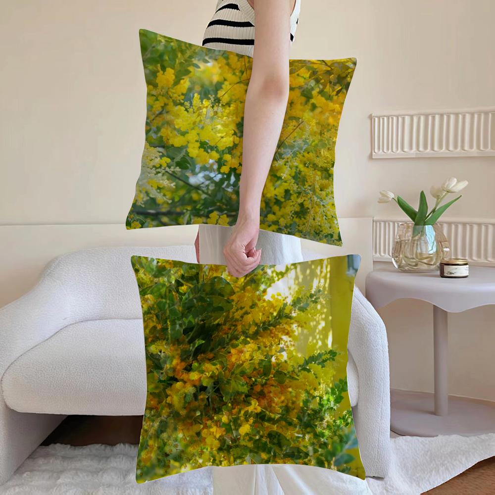 Fashion Acacia Cushion Cover Anti-dustmite Pillowcase Invisible Zipper Silky Short Plush Sofa Cushion Cover