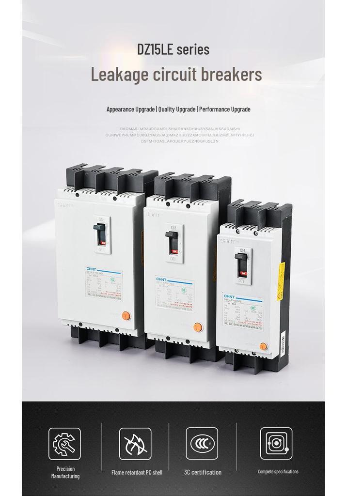 Chint DZ15LE-4901 Circuit Breaker with Leakage Protection, 2P/3P/4P, Plastic Shell, 63A/100A