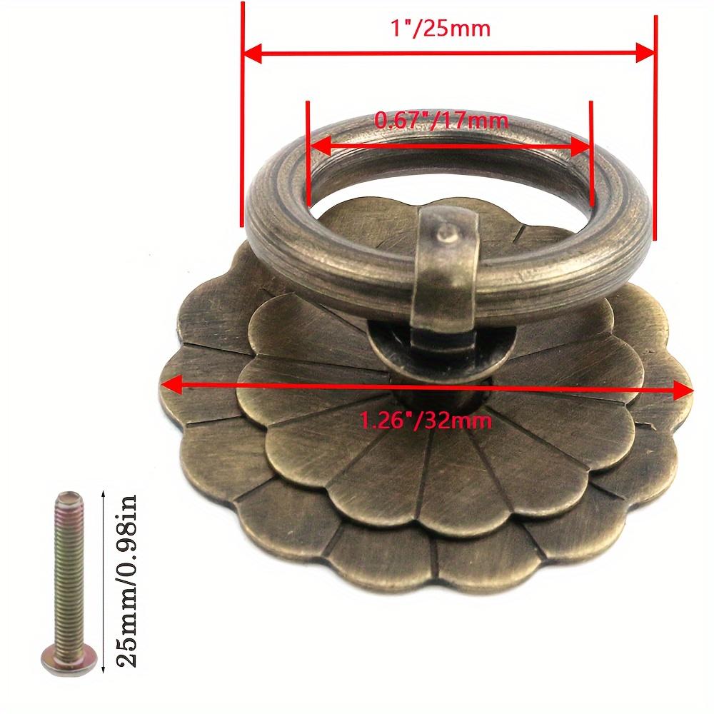 6pcs Ring Pull  Small Cabinet Pull In Antique Brass  Flower Closet Cabinet Door Knob for Cabinets  Armoires(Single Hole with Screw)