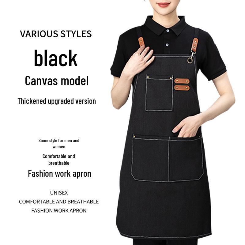 Customized Canvas Apron with Thick Shoulder Strap for Cafes and Milk Tea Shops
