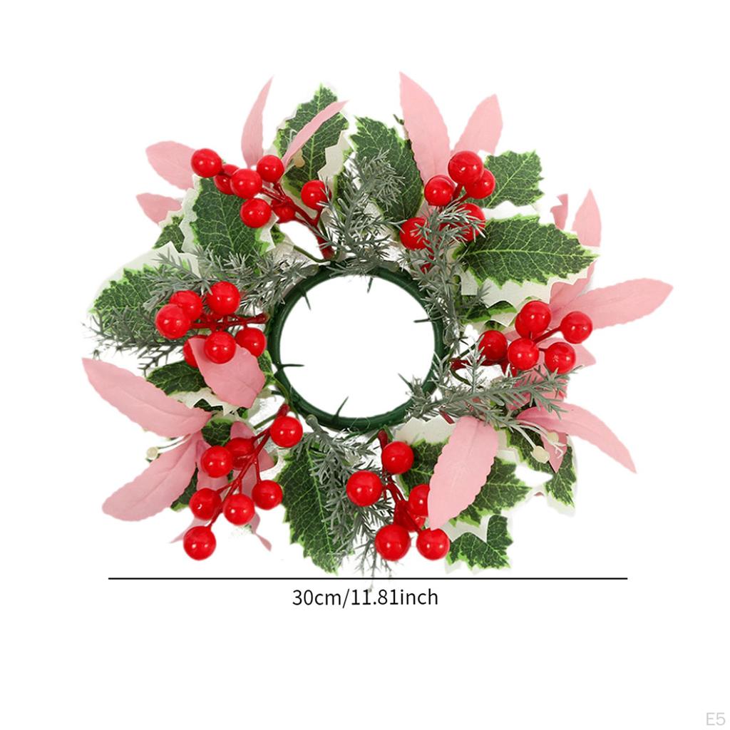 Christmas Artificial Leaves Candle Ring Wreath Garland Handmade ID 3.3inch
