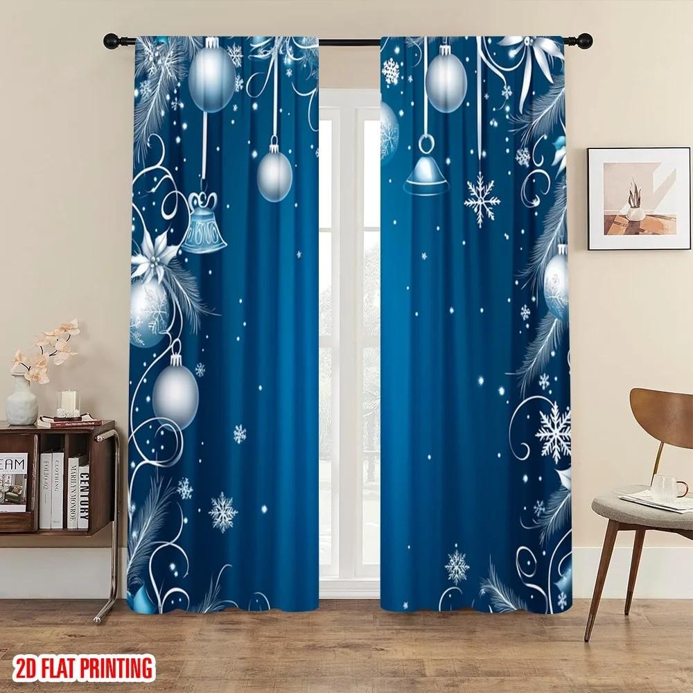 2pcs Festive Christmas Ornament & Snowflake Pattern Curtains Designed for Light Blocking Premium Material Suitable for Ch