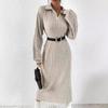Solid Color Shoulder Slit Thigh Dress Autumn New Style Long Sleeved Women's Clothing Solid Color Autumn and Winter