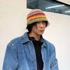 Cappello da pescatore all'uncinetto intrecciato color arcobaleno fatto a mano, cappello a secchiello retrò giapponese famoso su internet in stile coreano, cappello di paglia per coppia