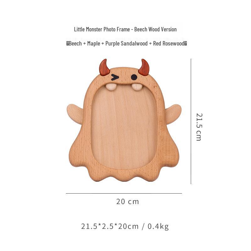 Little Monster Cartoon Photo Frame - Beech Wood