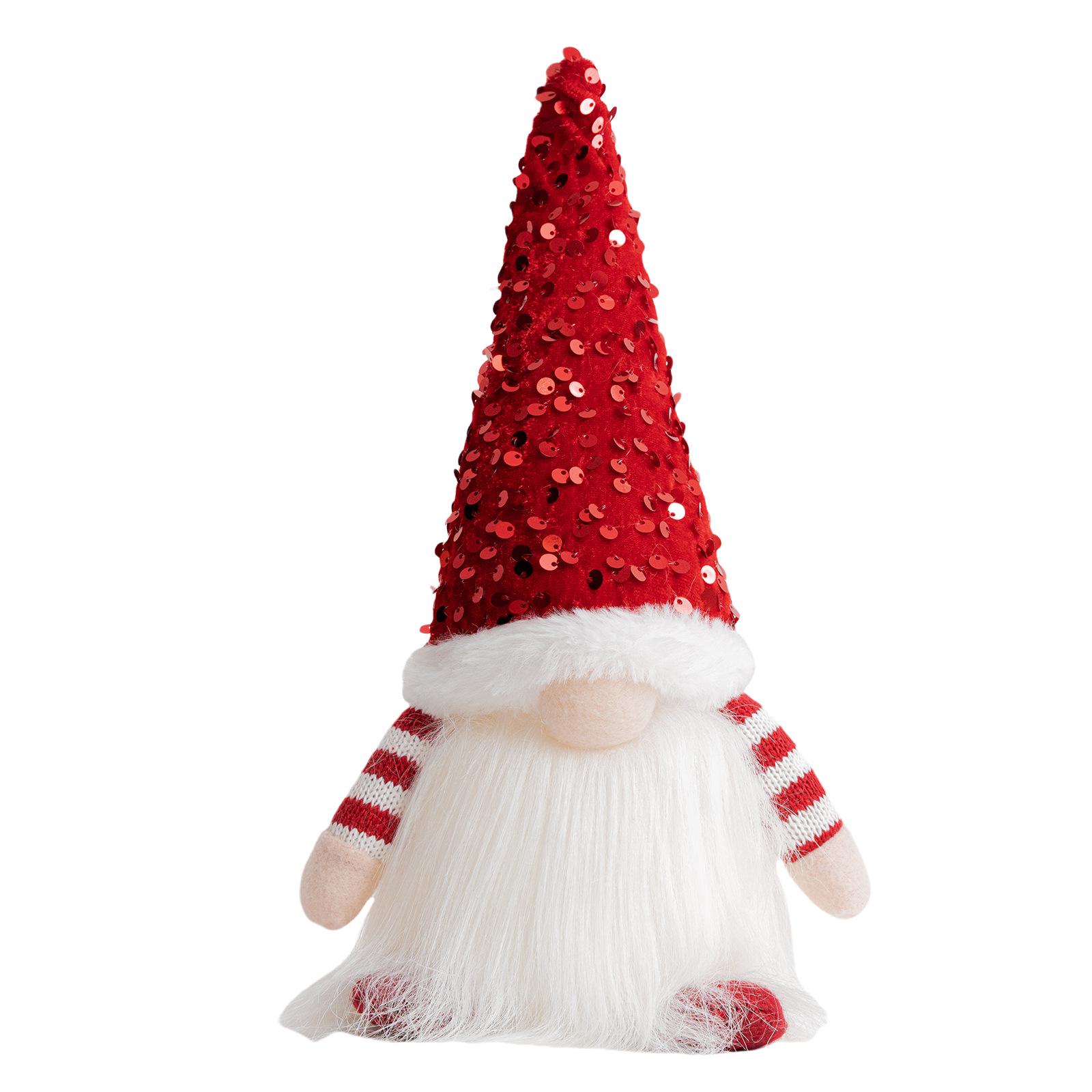 Glowing Sequin Hat Faceless Gnome Christmas Ornament красный