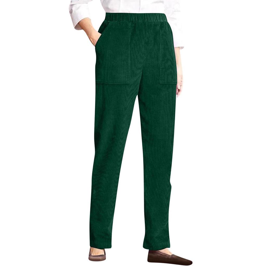 Women's Autumn/Winter Corduroy Elastic Waist Straight-Leg Pants