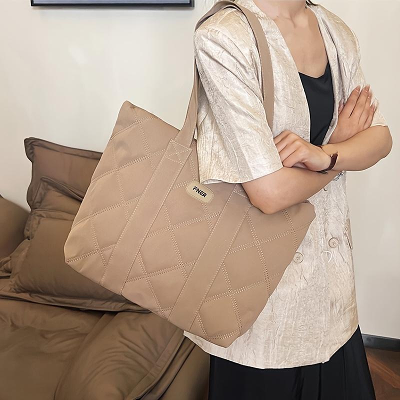 Nylon Quilted Tote Bag for Women Large Capacity, Versatile Shoulder Bag Durable Polyester Lined for Work, Shopping