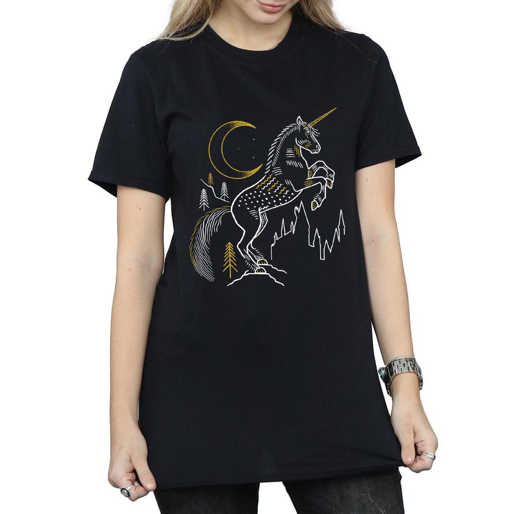 Harry Potter Womens/Ladies Unicorn Line Art Cotton Boyfriend T-Shirt