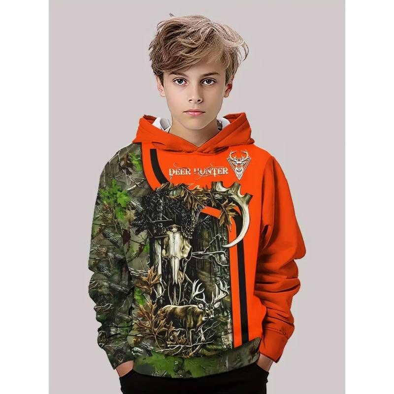 Felpe da Caccia al Cervo per Ragazzi Animali Mimetismo Outdoor Stampa Completa 3D Primavera Autunno Vestiti per Bambini Semplice Casual Felpa Top