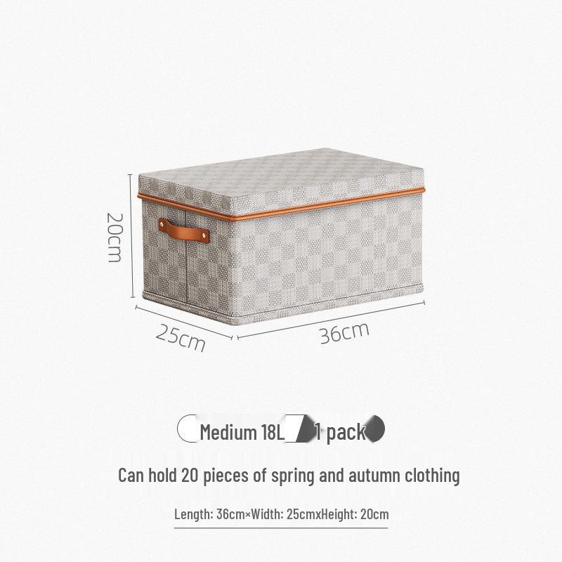Plaid Non-Woven Clothes Storage Box with Lid for Home Organization